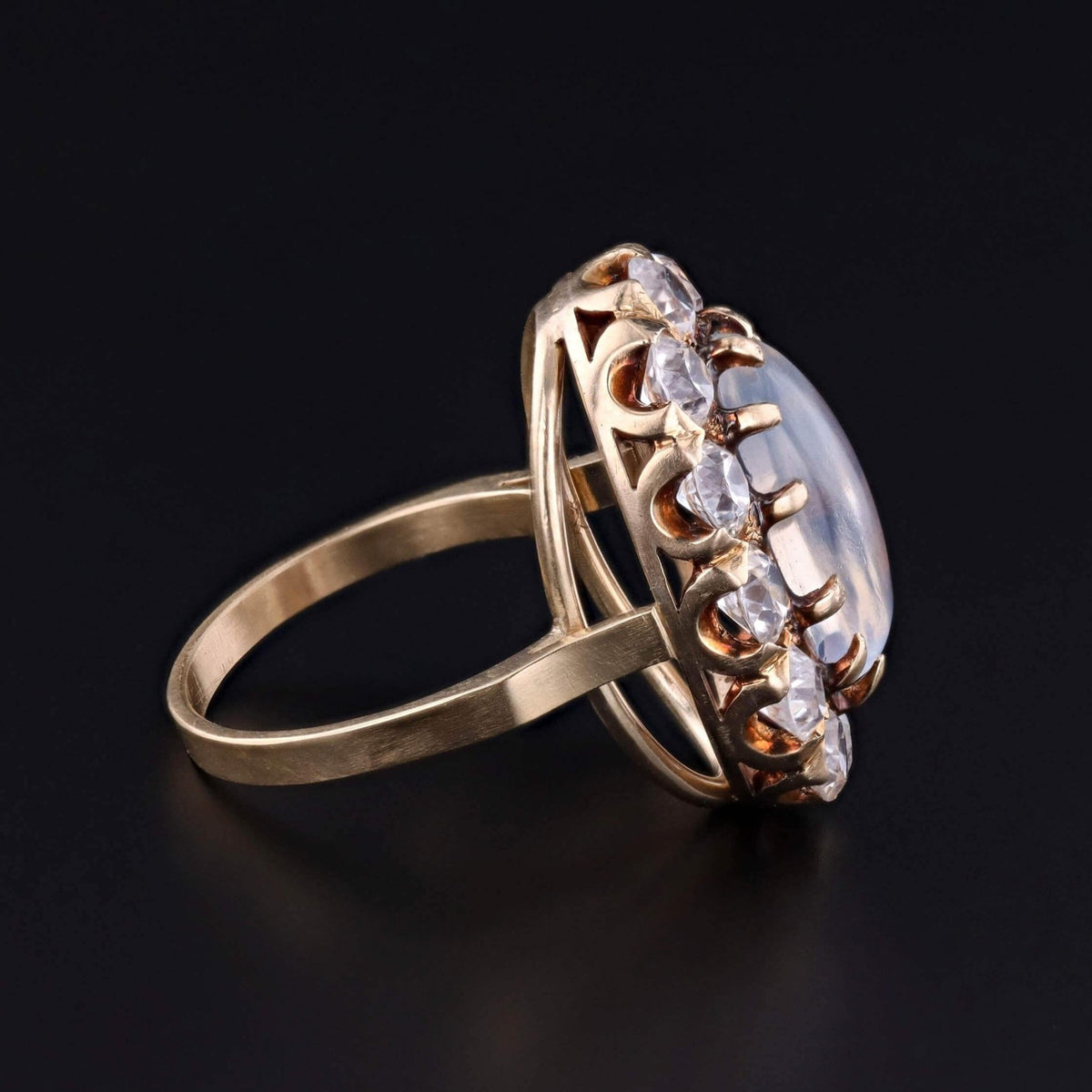 Antique Moonstone and Natural Zircon Ring of 14k Gold - Trademark Antiques