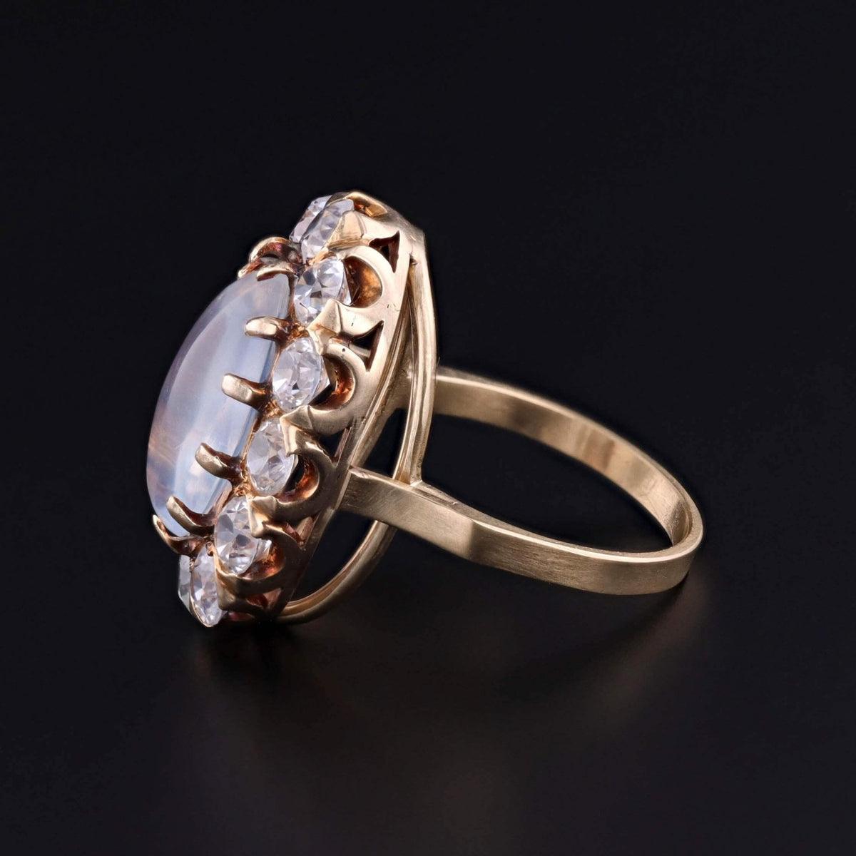 Antique Moonstone and Natural Zircon Ring of 14k Gold - Trademark Antiques