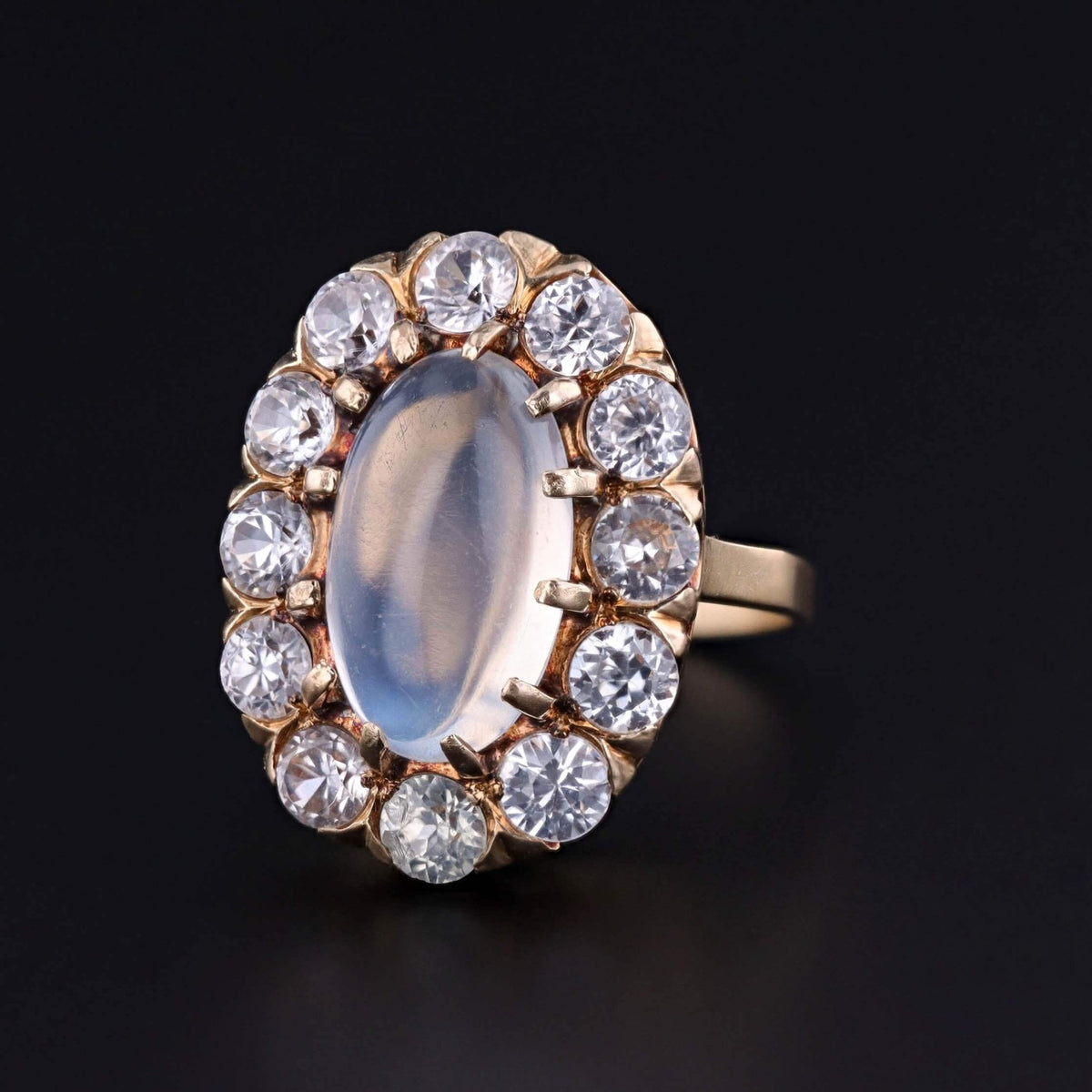 Antique Moonstone and Natural Zircon Ring of 14k Gold - Trademark Antiques