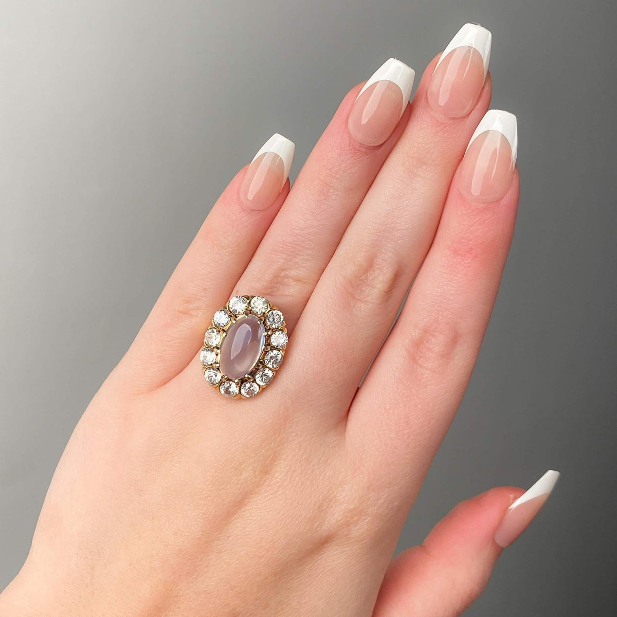 Antique Moonstone and Natural Zircon Ring of 14k Gold - Trademark Antiques