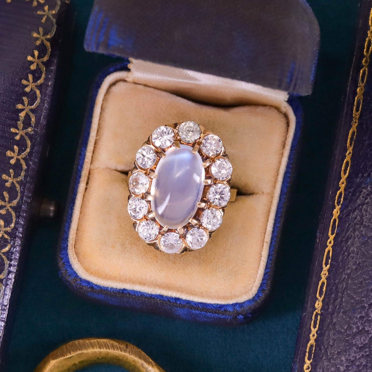 Antique Moonstone and Natural Zircon Ring of 14k Gold - Trademark Antiques
