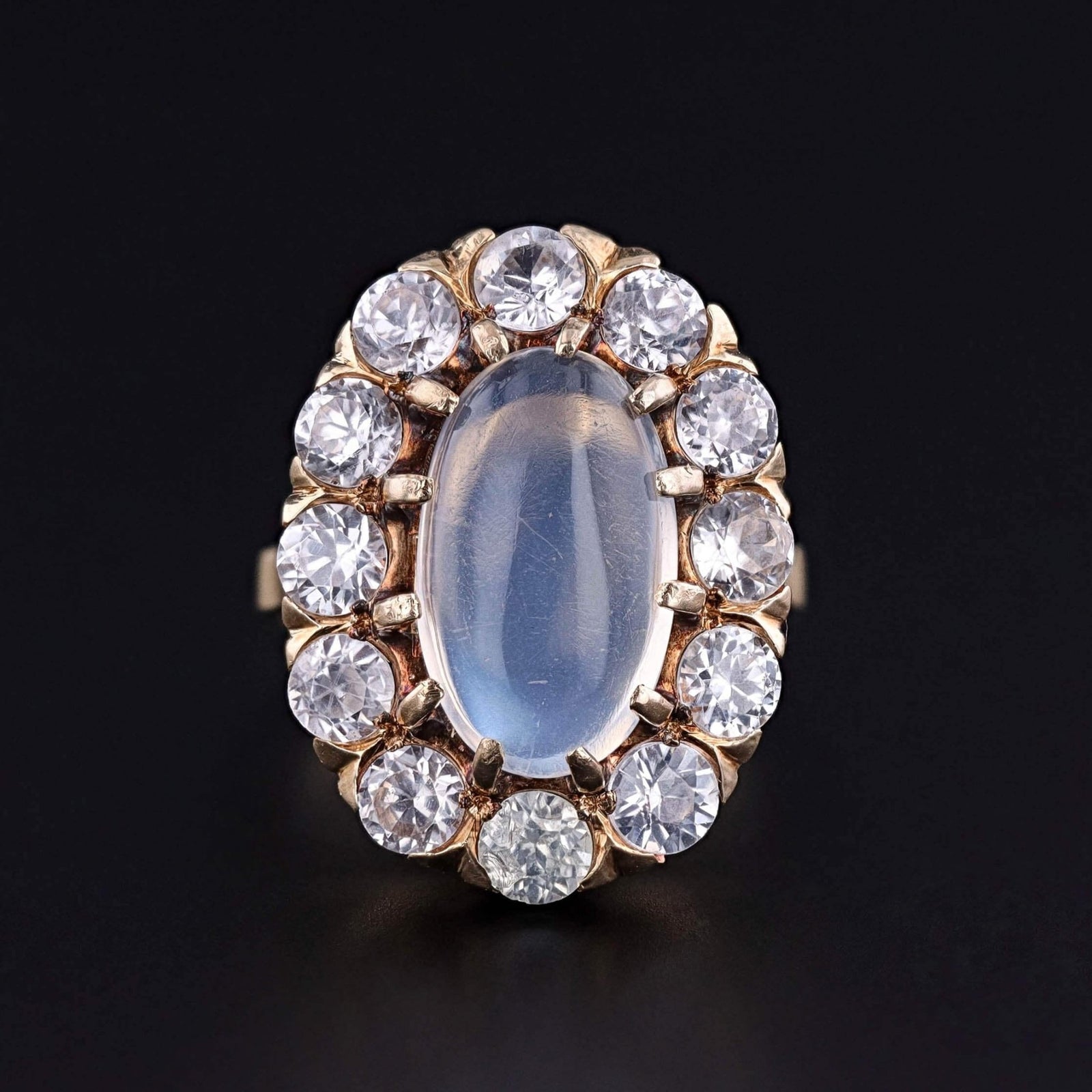 Antique Moonstone and Natural Zircon Ring of 14k Gold - Trademark Antiques