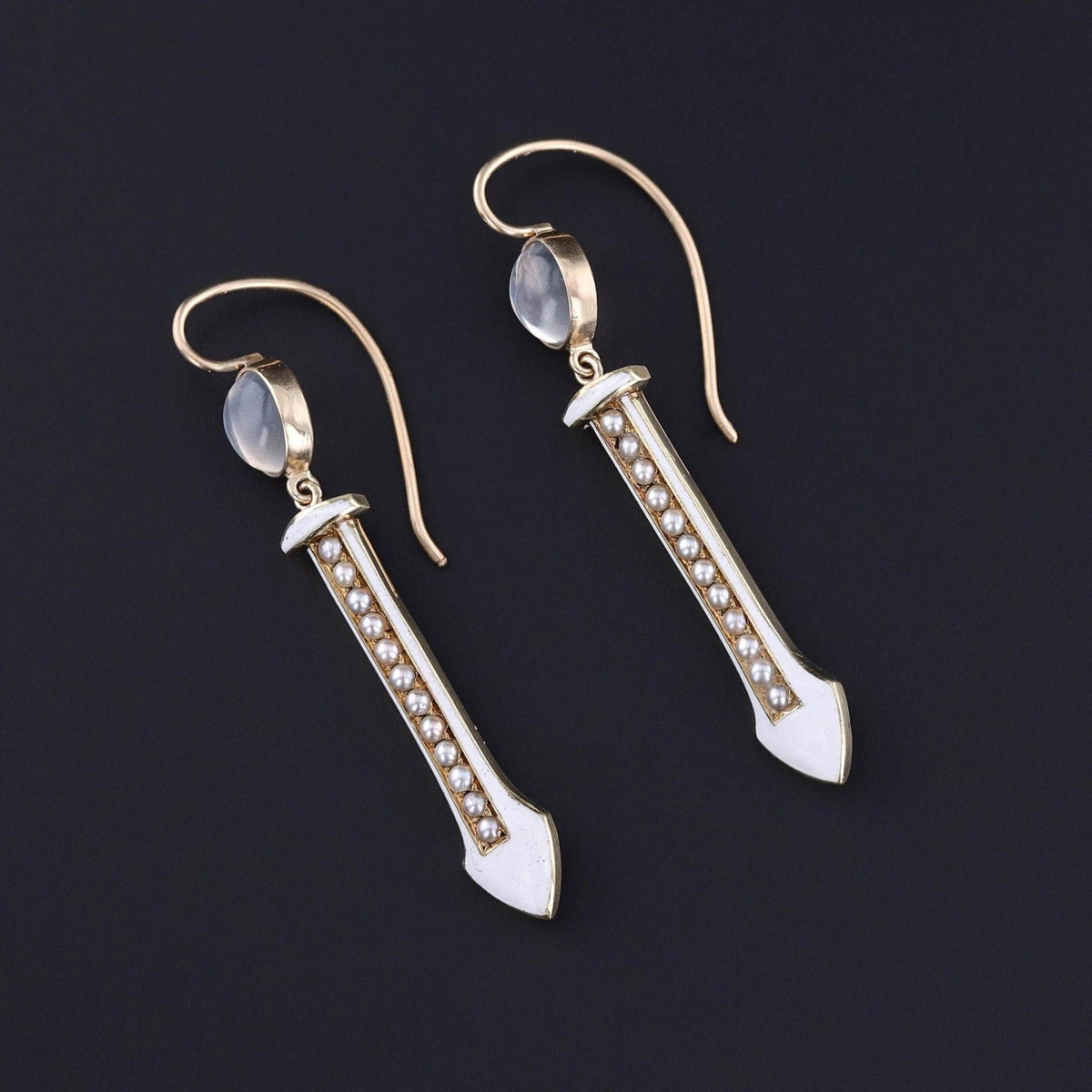 Antique Moonstone and Pearl Conversion Earrings of 14k Gold - Trademark Antiques