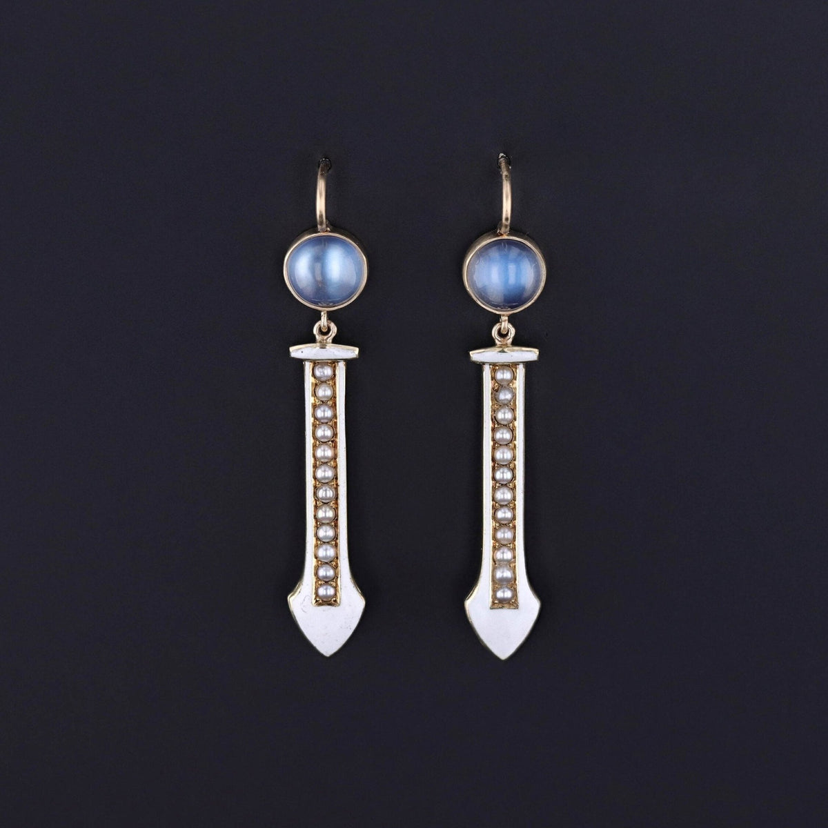 Antique Moonstone and Pearl Conversion Earrings of 14k Gold - Trademark Antiques