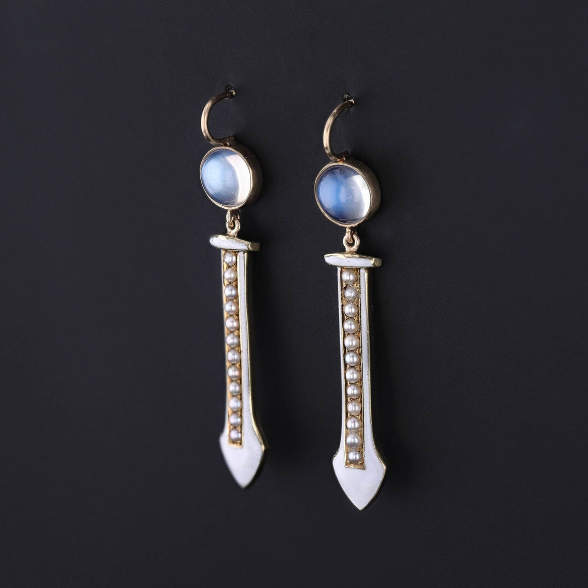 Antique Moonstone and Pearl Conversion Earrings of 14k Gold - Trademark Antiques