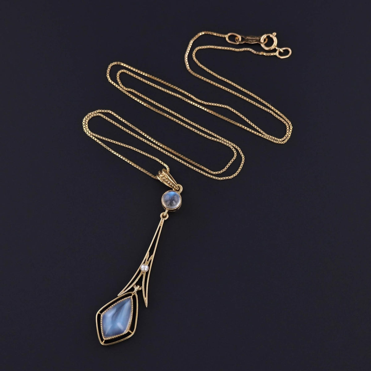 Antique Moonstone and Pearl Lavalier Pendant of 14k Gold - Trademark Antiques