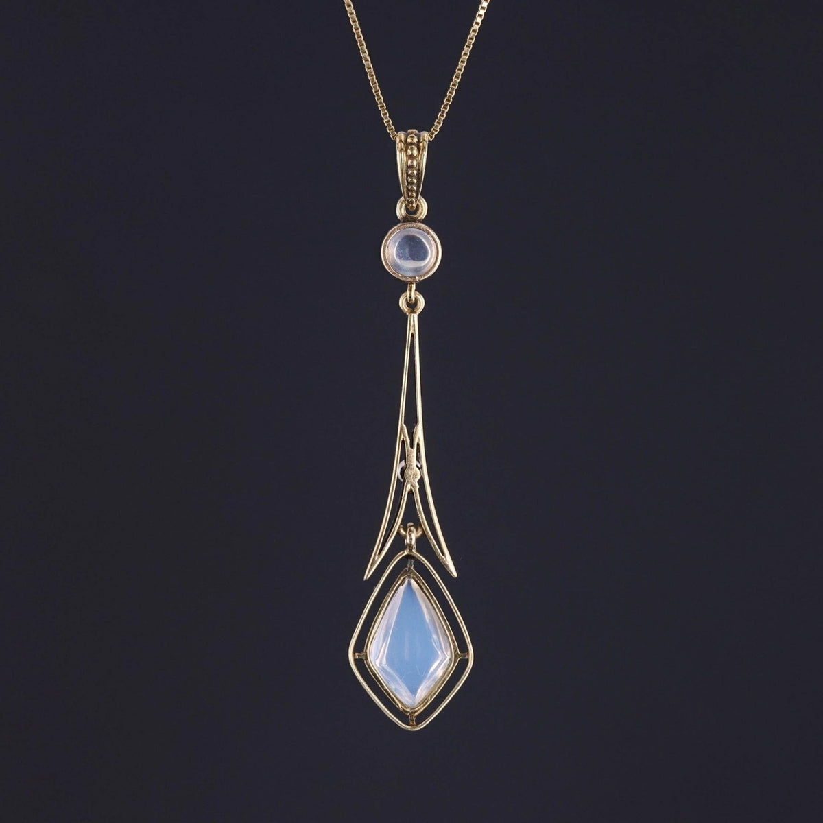 Antique Moonstone and Pearl Lavalier Pendant of 14k Gold - Trademark Antiques