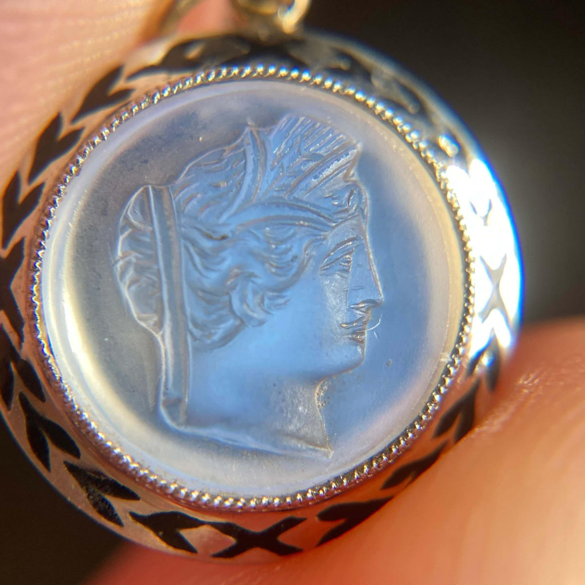 Antique Moonstone Cameo Charm of Platinum - Trademark Antiques