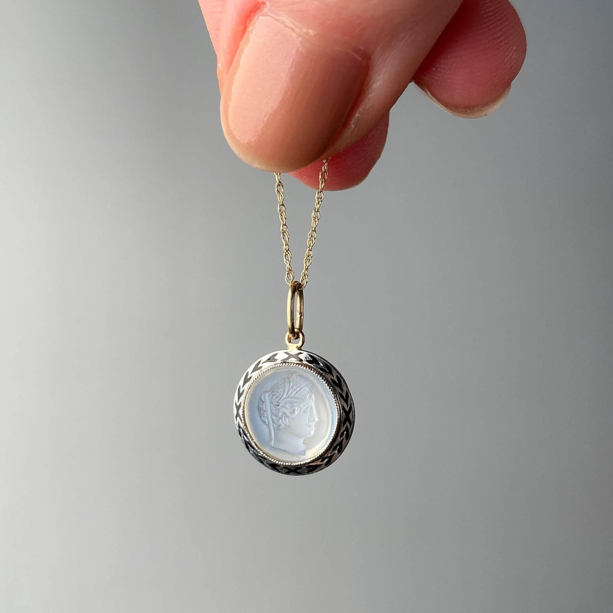 Antique Moonstone Cameo Charm of Platinum - Trademark Antiques