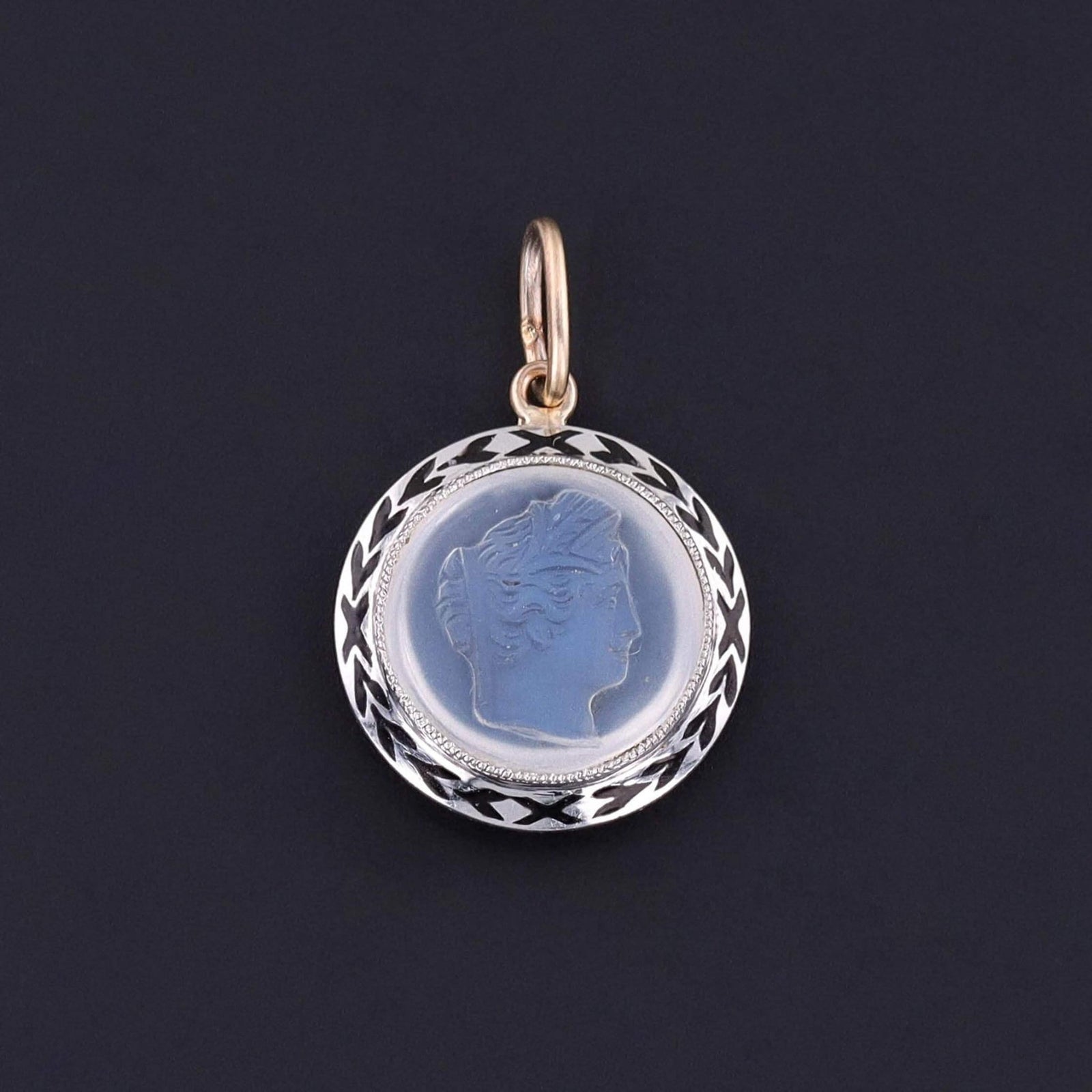 Antique Moonstone Cameo Charm of Platinum - Trademark Antiques