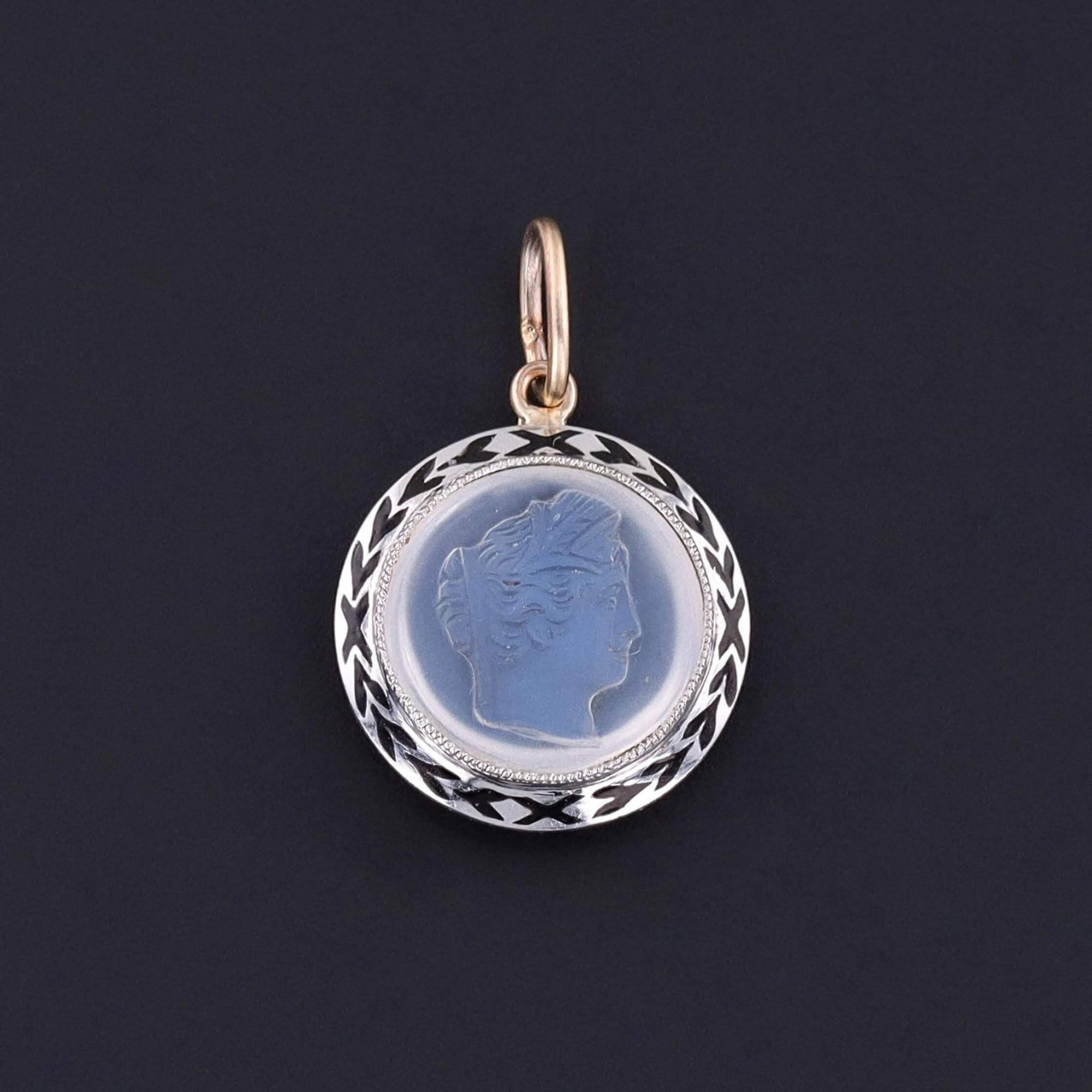 Antique Moonstone Cameo Charm of Platinum - Trademark Antiques