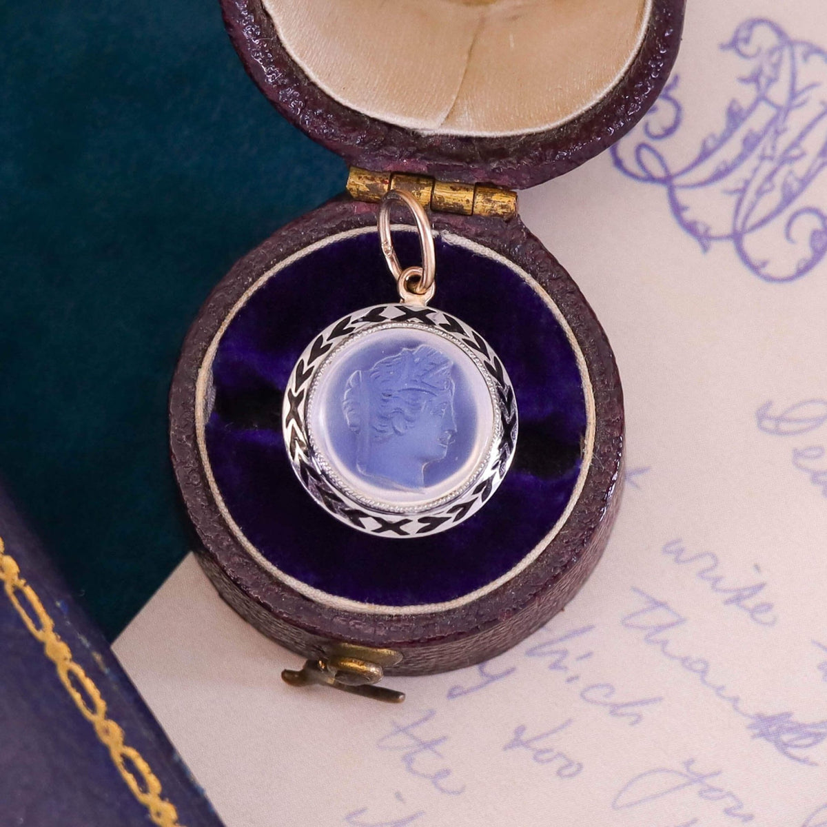 Antique Moonstone Cameo Charm of Platinum - Trademark Antiques