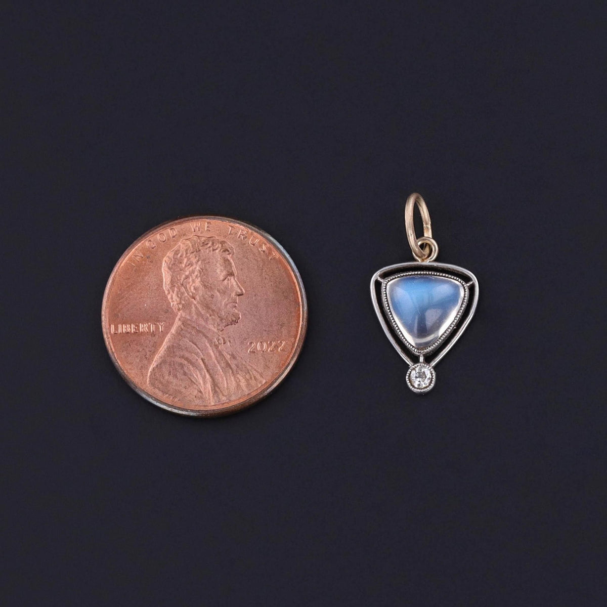Antique Moonstone Charm of 14k Gold and Platinum - Trademark Antiques