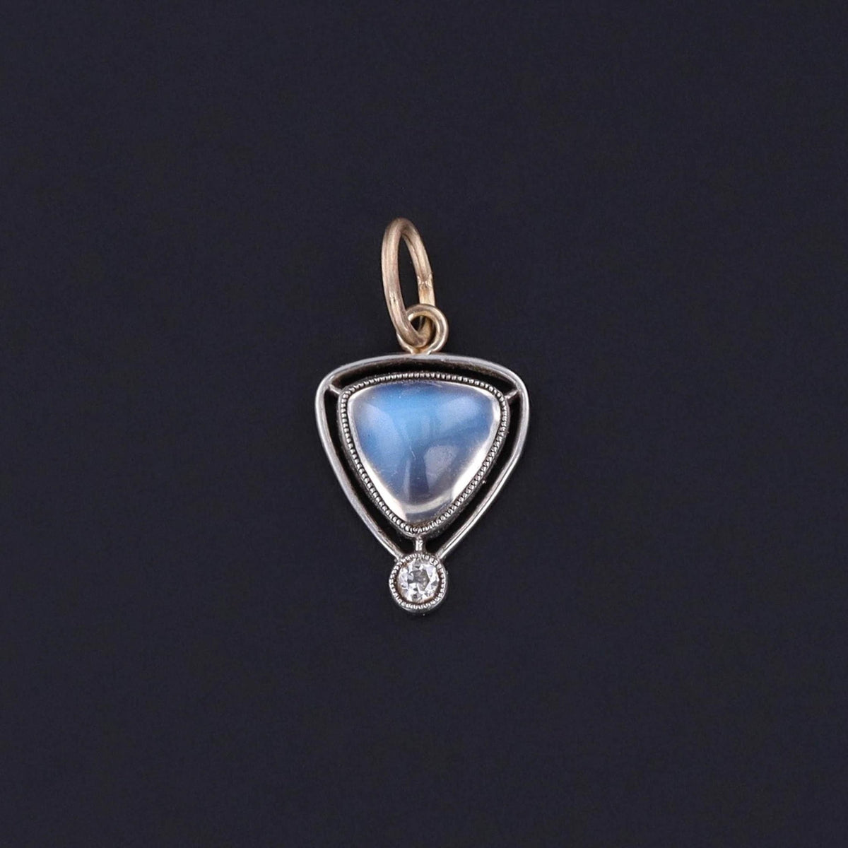 Antique Moonstone Charm of 14k Gold and Platinum - Trademark Antiques