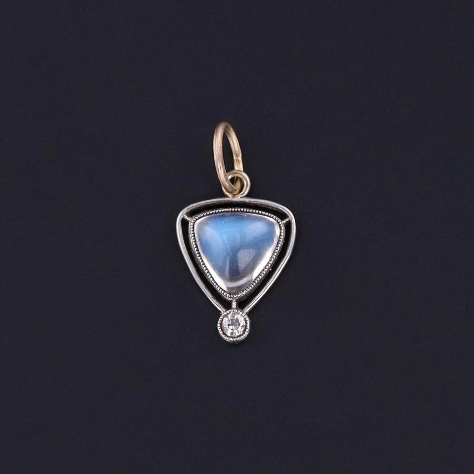 Antique Moonstone Charm of 14k Gold and Platinum - Trademark Antiques