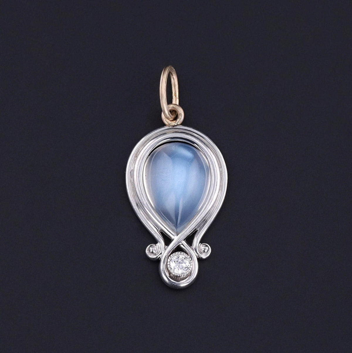 Antique Moonstone Charm of Platinum &amp; 14k Gold - Trademark Antiques