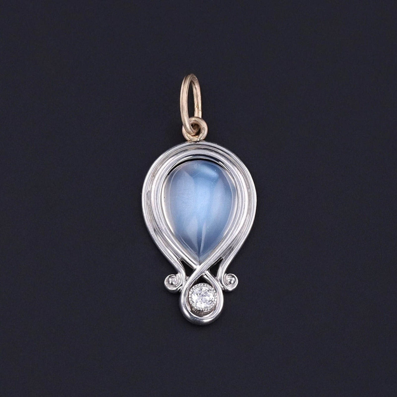 Antique Moonstone Charm of Platinum & 14k Gold - Trademark Antiques