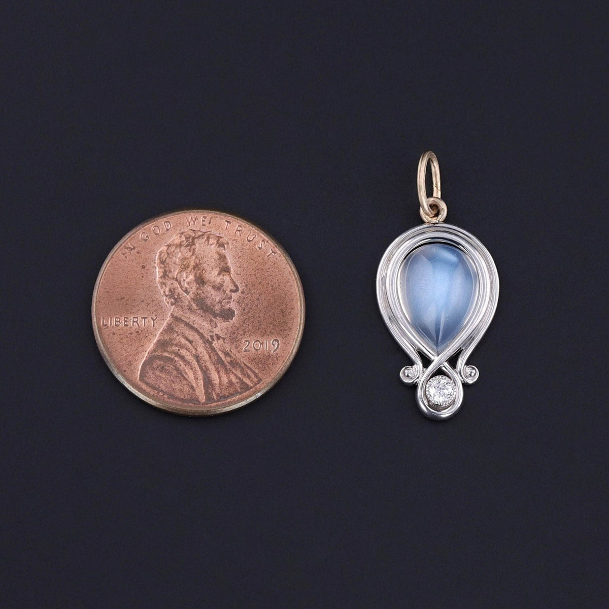 Antique Moonstone Charm of Platinum &amp; 14k Gold - Trademark Antiques