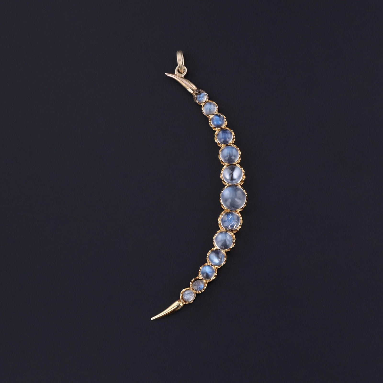 Antique Moonstone Crescent Moon Pendant of 14k Gold - Trademark Antiques