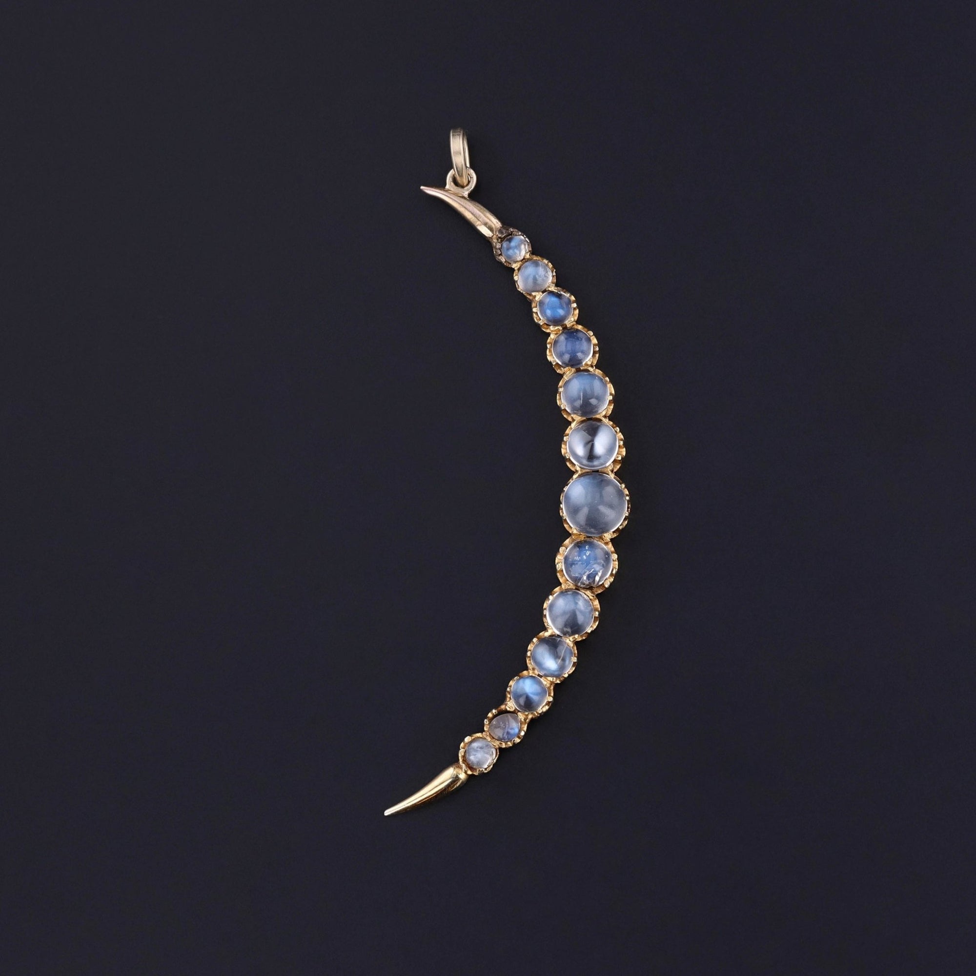 Antique Moonstone Crescent Moon Pendant of 14k Gold - Trademark Antiques