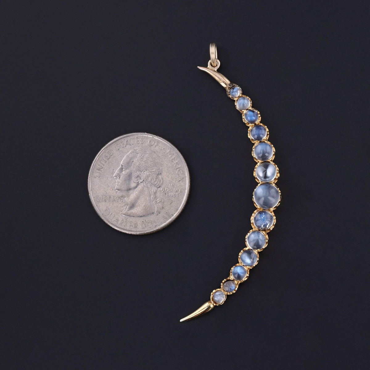 Antique Moonstone Crescent Moon Pendant of 14k Gold - Trademark Antiques