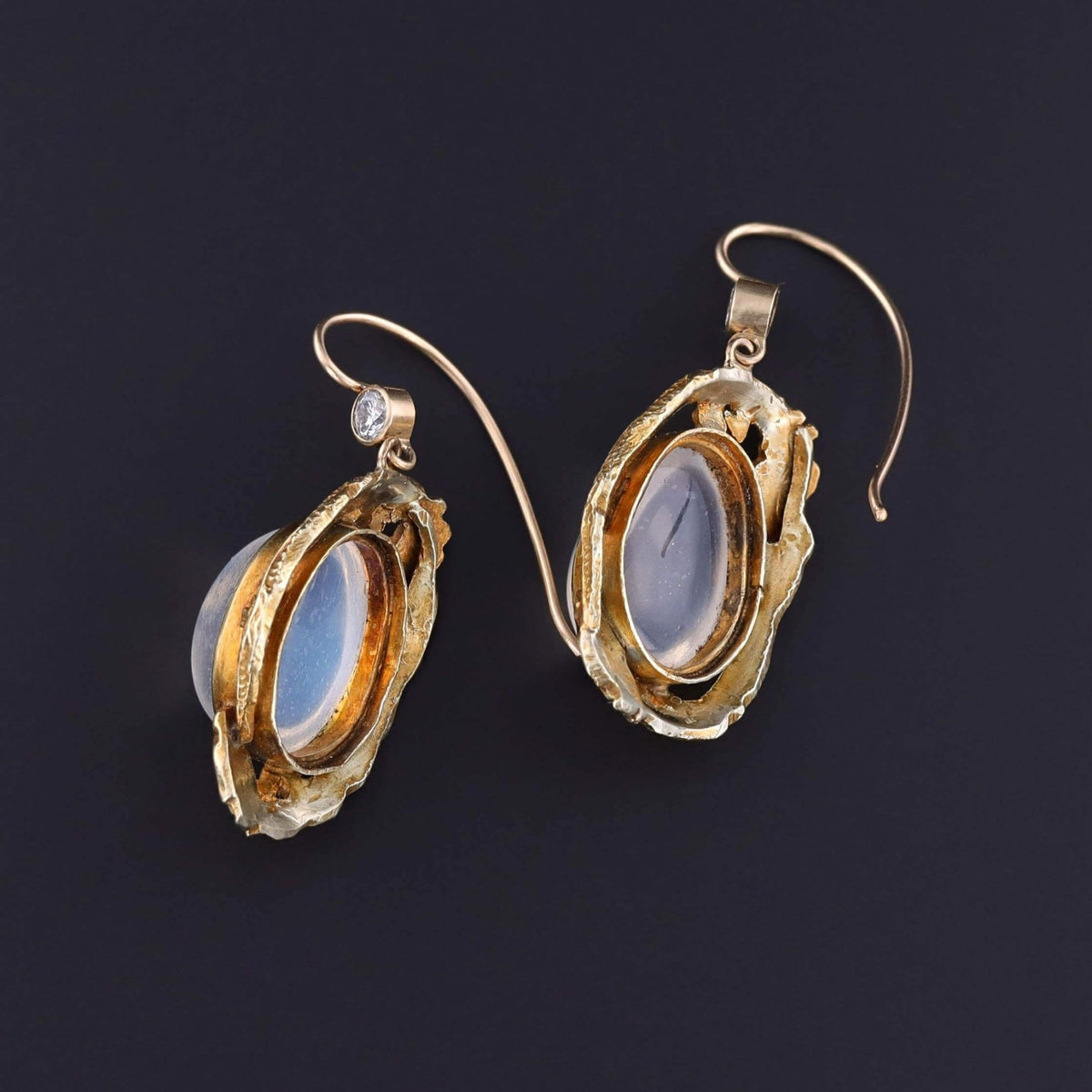 Antique Moonstone Dragon Earrings of 14k Gold - Trademark Antiques