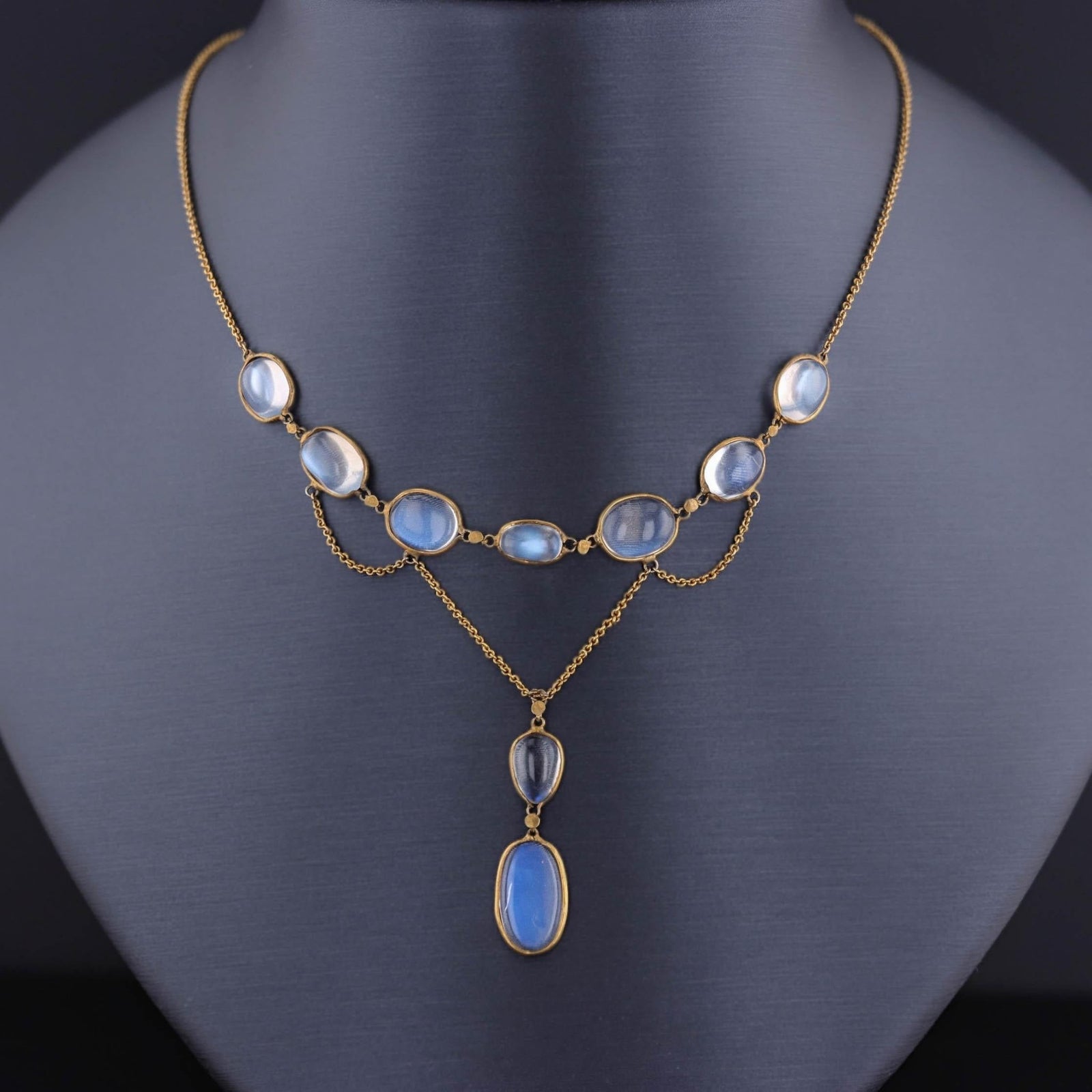 Antique Moonstone Festoon Necklace of 10k Gold - Trademark Antiques