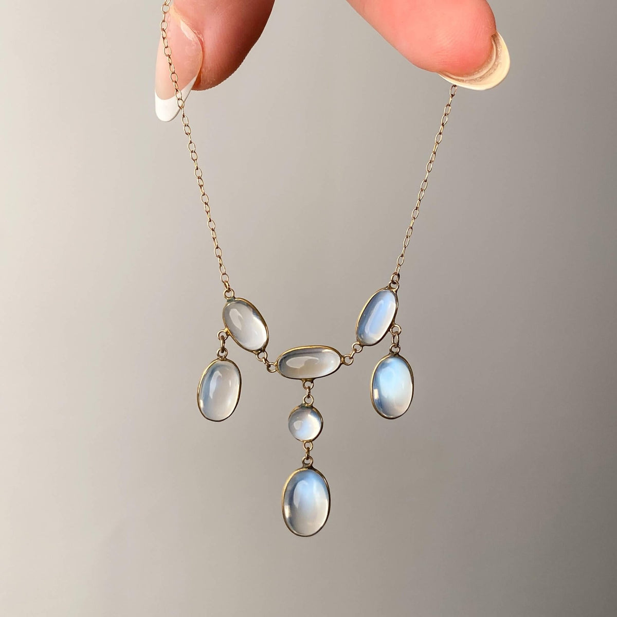 Antique Moonstone Festoon Necklace of 10k Gold - Trademark Antiques
