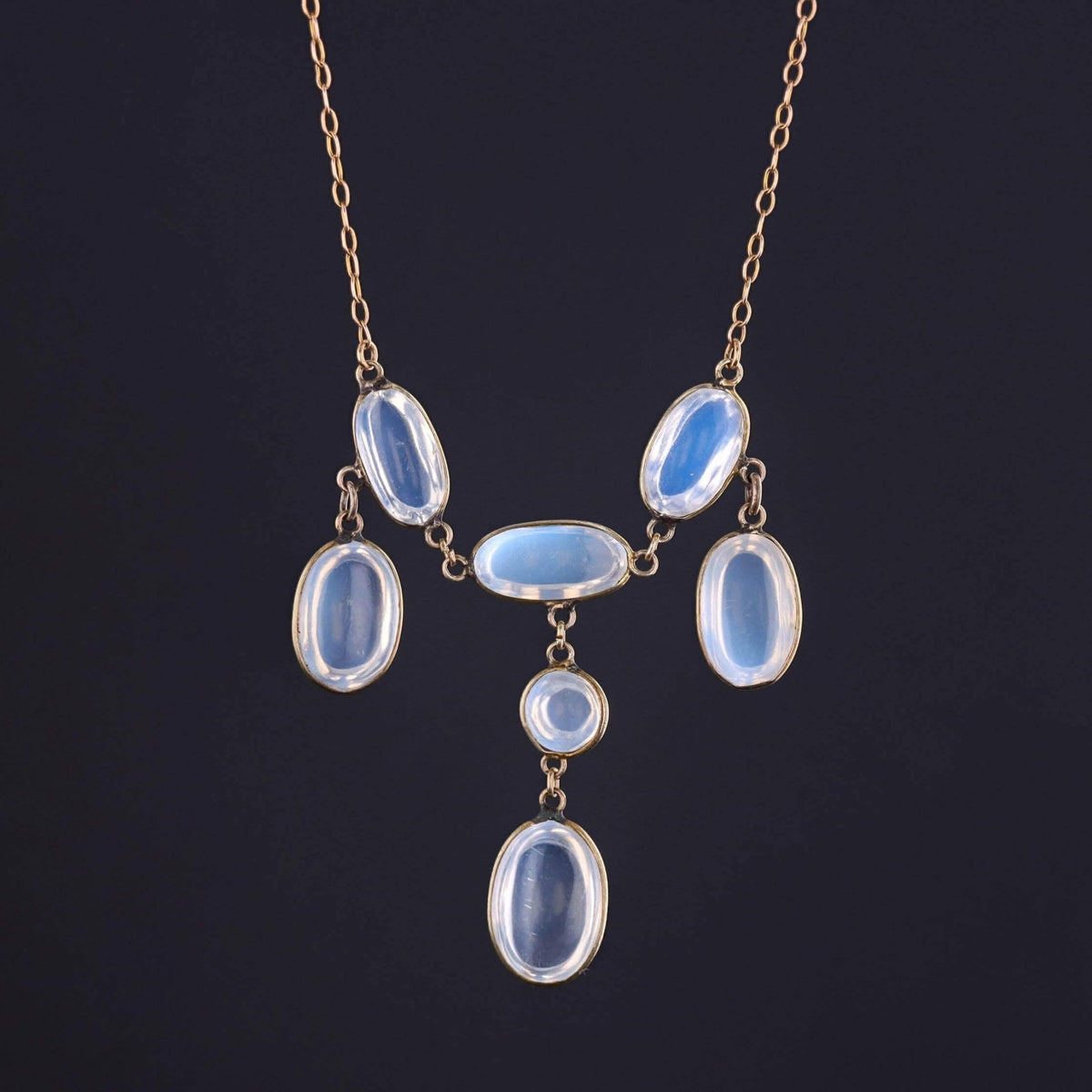 Antique Moonstone Festoon Necklace of 10k Gold - Trademark Antiques