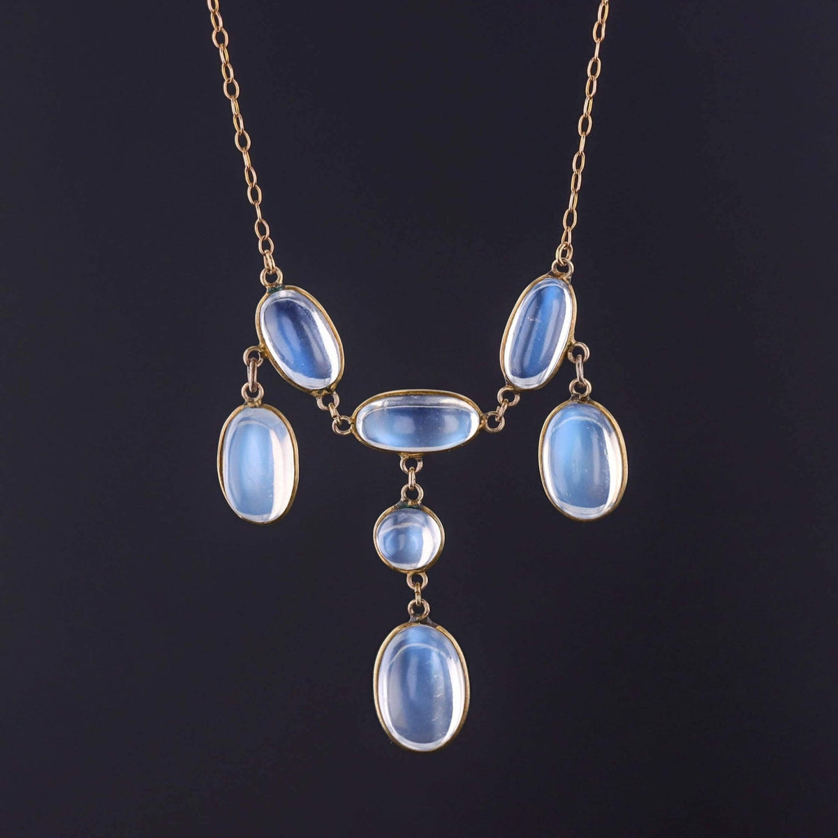Antique Moonstone Festoon Necklace of 10k Gold - Trademark Antiques