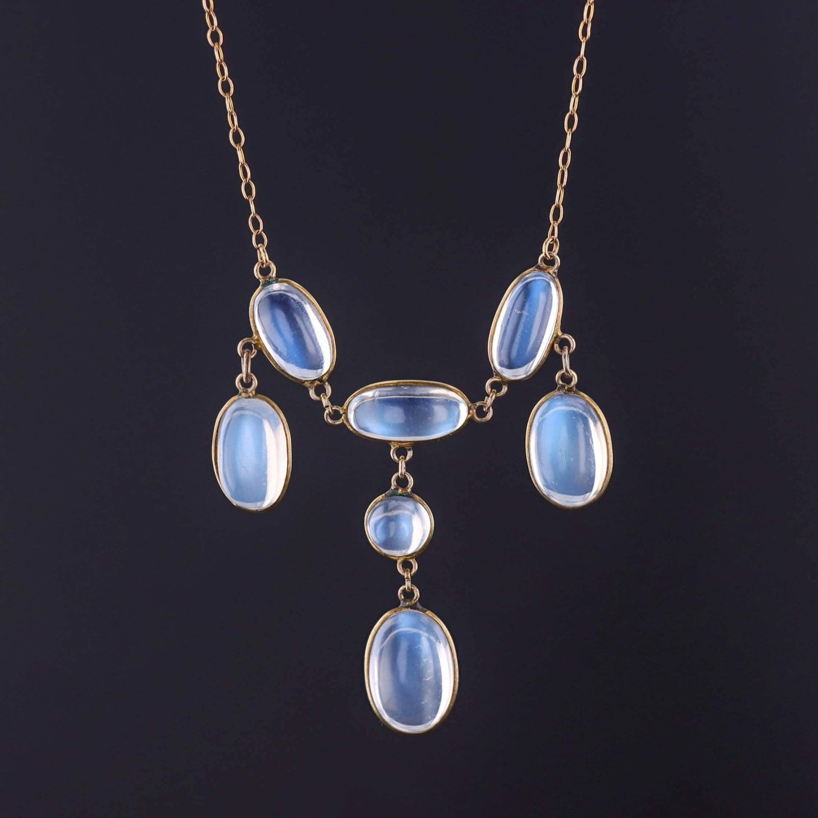 Antique Moonstone Festoon Necklace of 10k Gold - Trademark Antiques