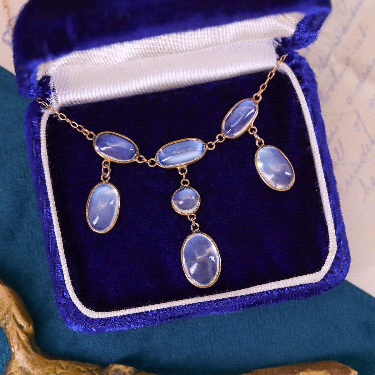 Antique Moonstone Festoon Necklace of 10k Gold - Trademark Antiques
