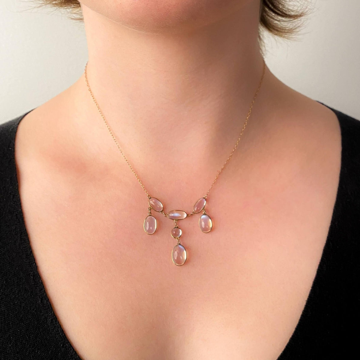 Antique Moonstone Festoon Necklace of 10k Gold - Trademark Antiques