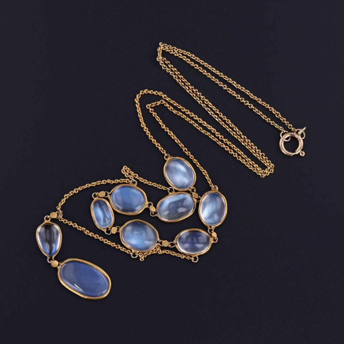 Antique Moonstone Festoon Necklace of 10k Gold - Trademark Antiques