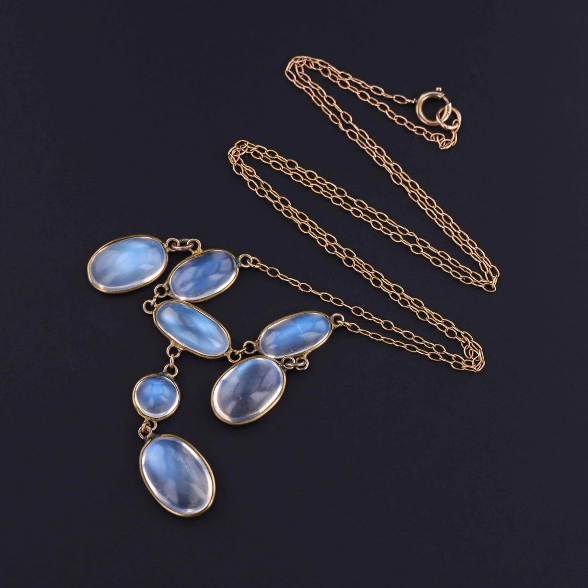 Antique Moonstone Festoon Necklace of 10k Gold - Trademark Antiques