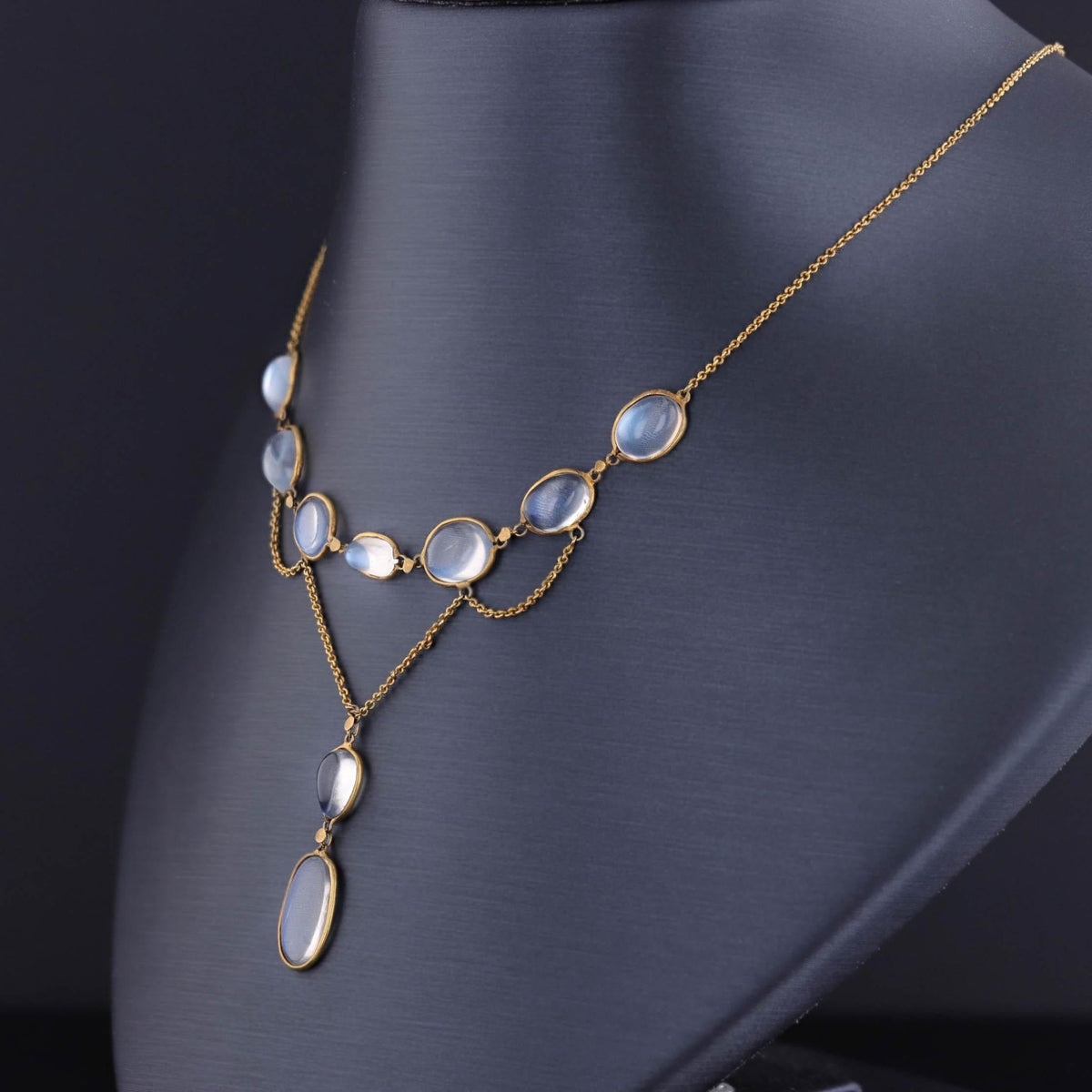 Antique Moonstone Festoon Necklace of 10k Gold - Trademark Antiques