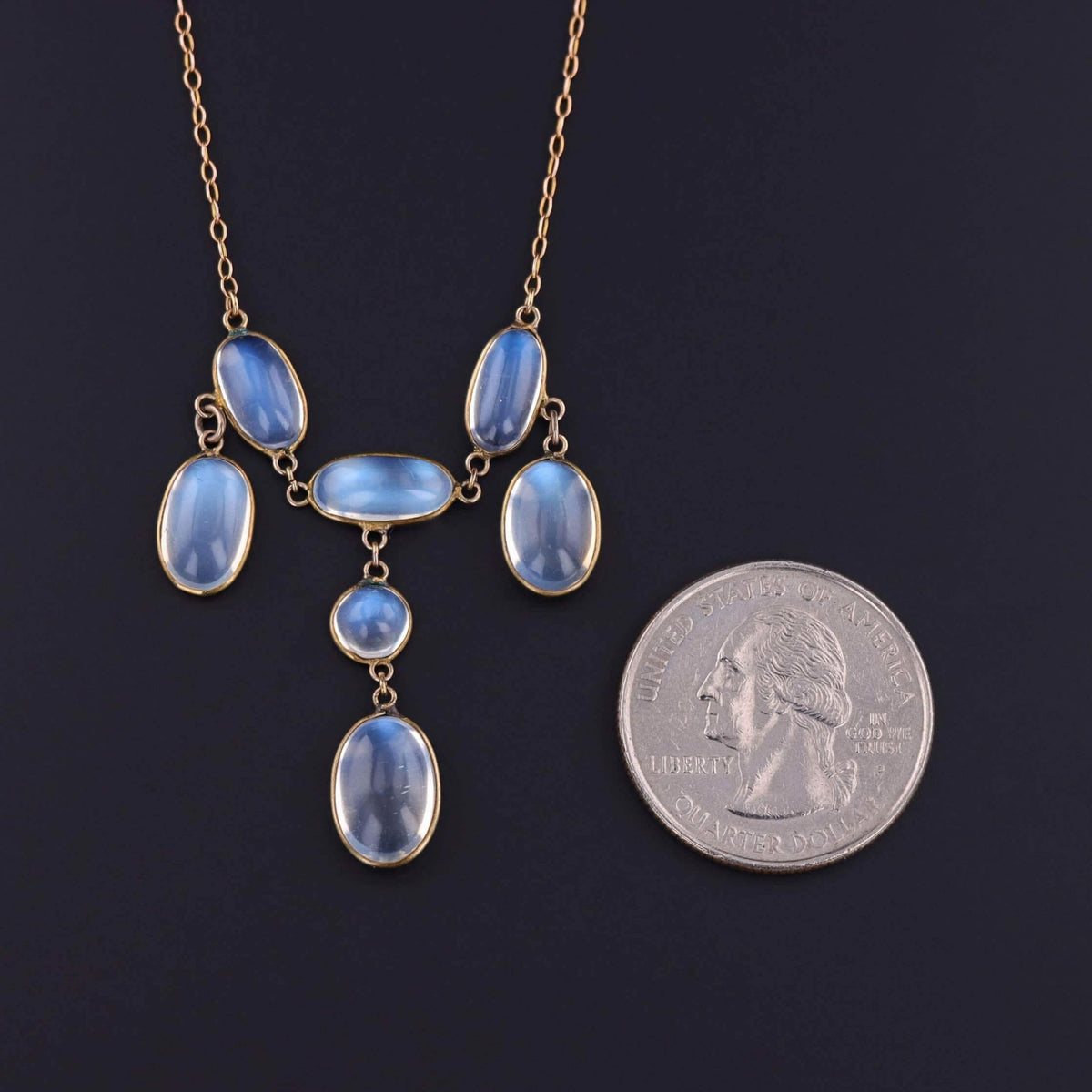 Antique Moonstone Festoon Necklace of 10k Gold - Trademark Antiques