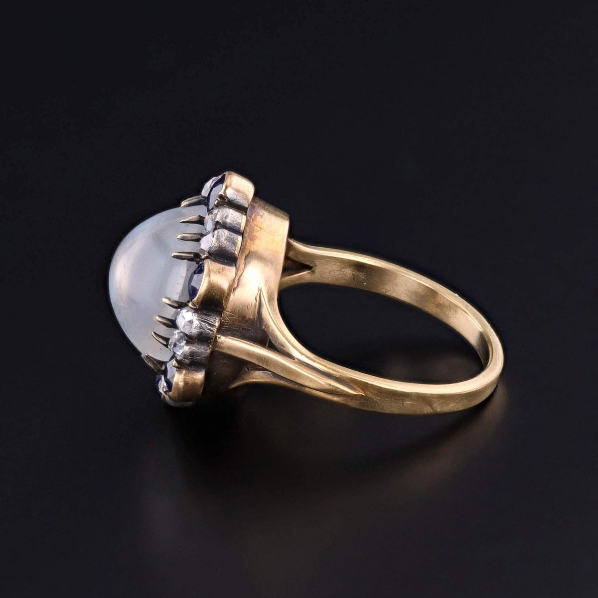 Antique Moonstone, Sapphire &amp; Diamond Ring of 18k Gold - Trademark Antiques