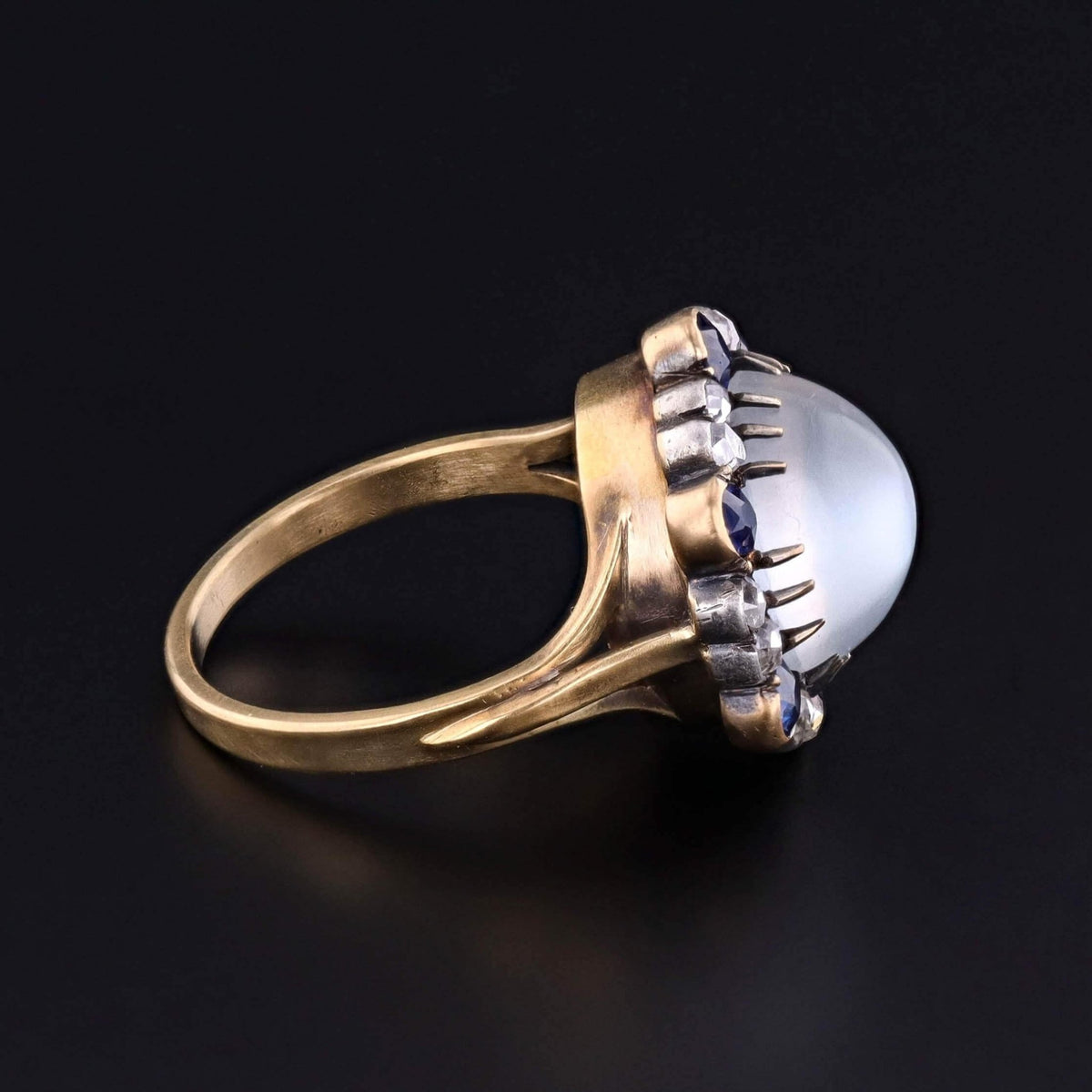 Antique Moonstone, Sapphire &amp; Diamond Ring of 18k Gold - Trademark Antiques