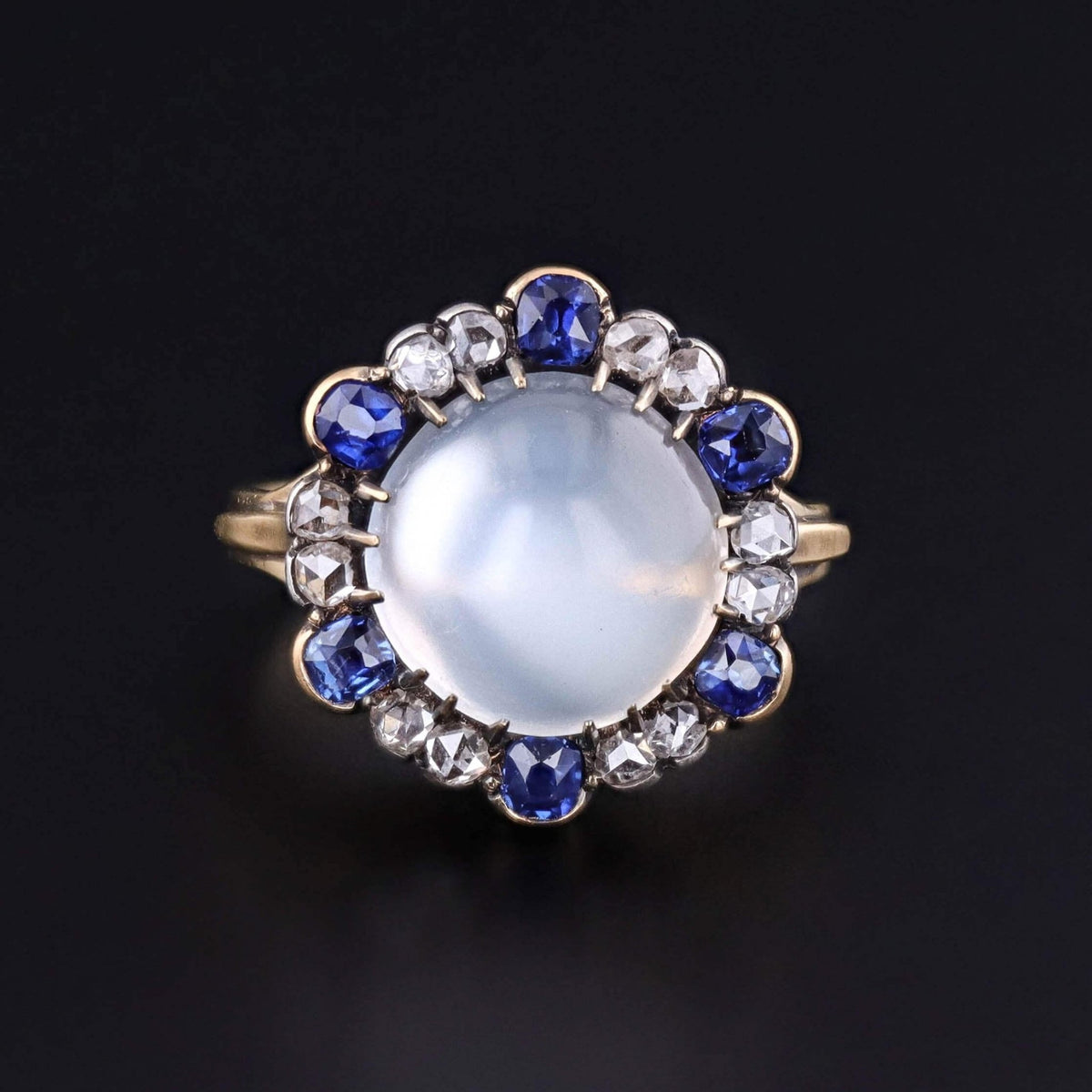 Antique Moonstone, Sapphire &amp; Diamond Ring of 18k Gold - Trademark Antiques