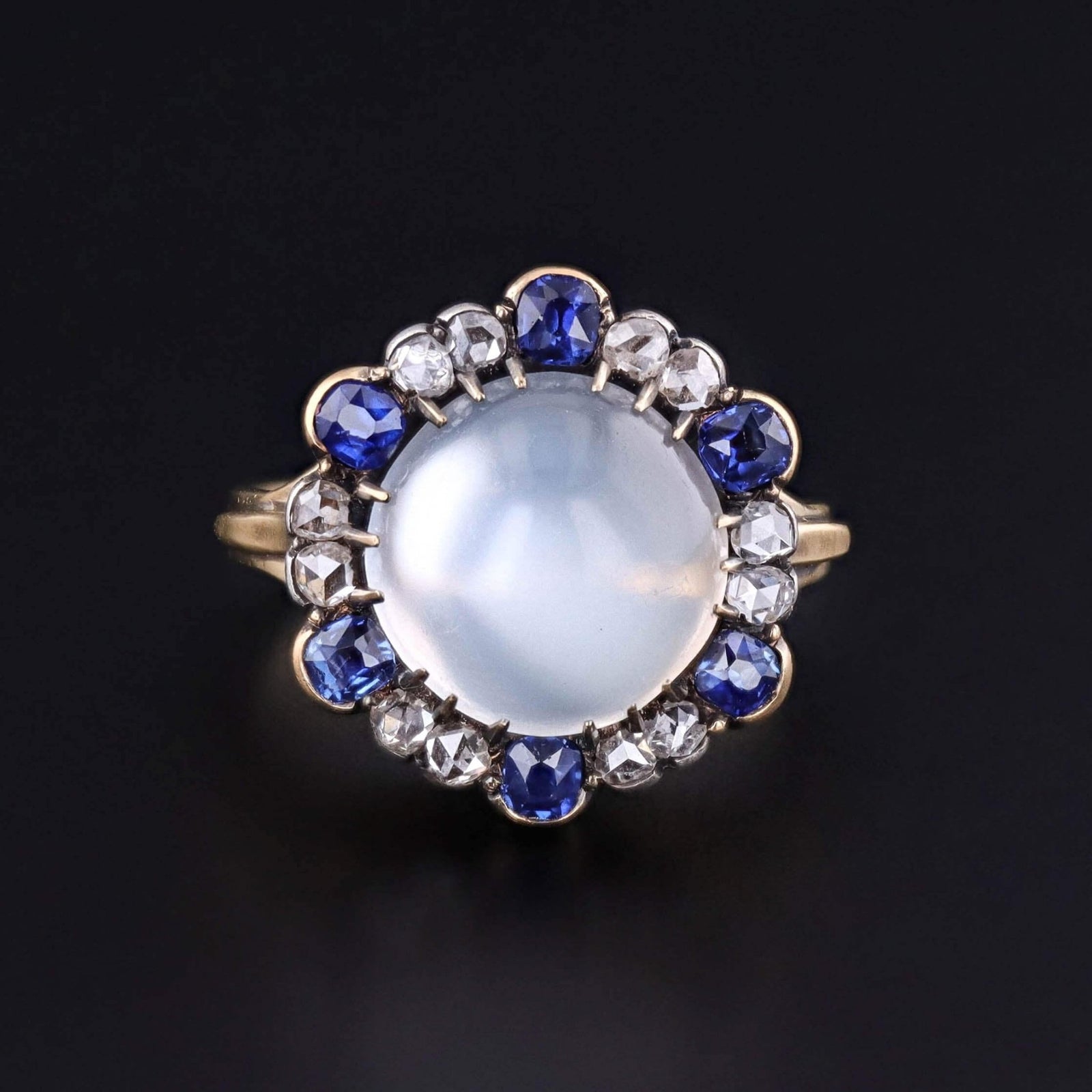 Antique Moonstone, Sapphire & Diamond Ring of 18k Gold - Trademark Antiques