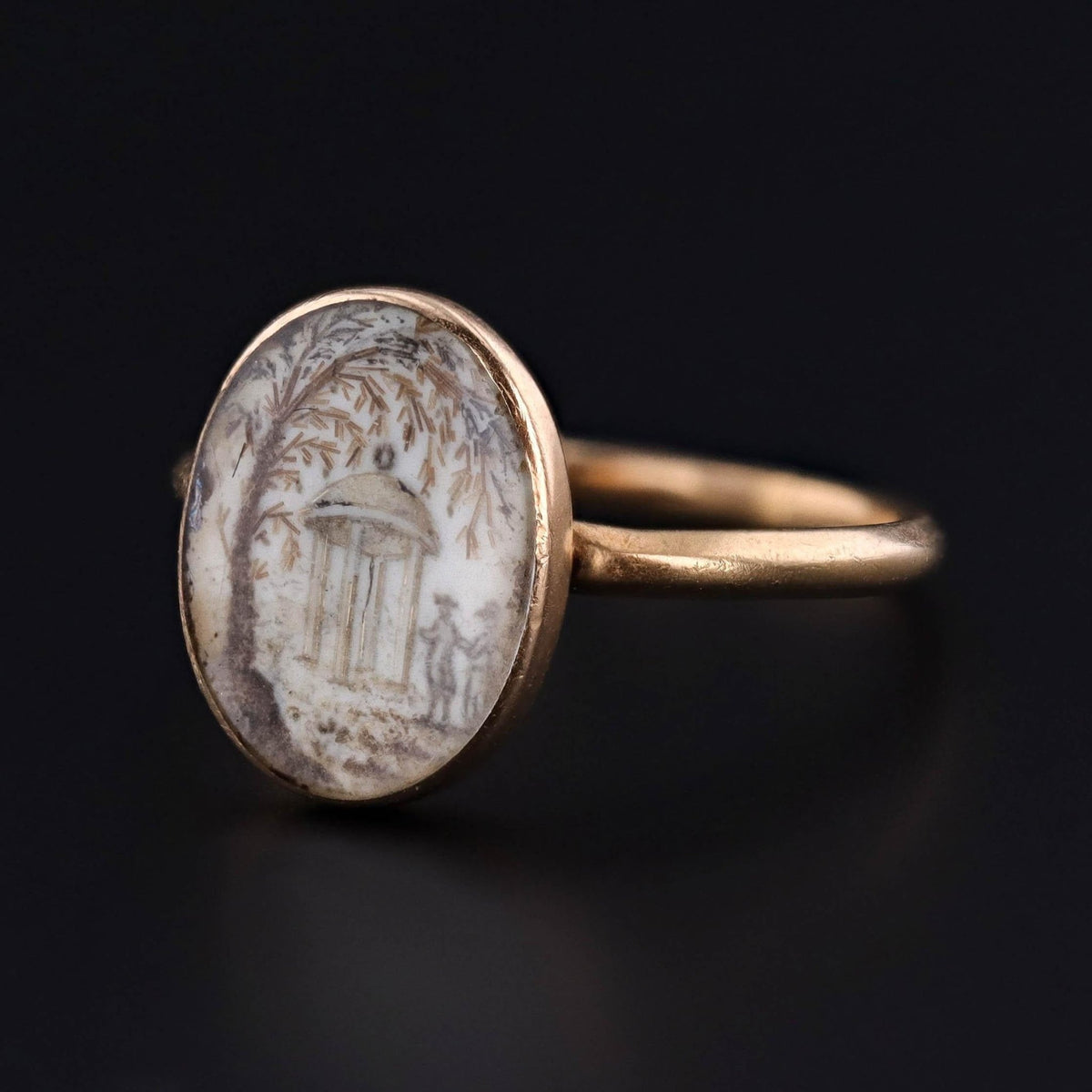 Antique Mourning Ring 15k Gold Top with 20k Band - Trademark Antiques