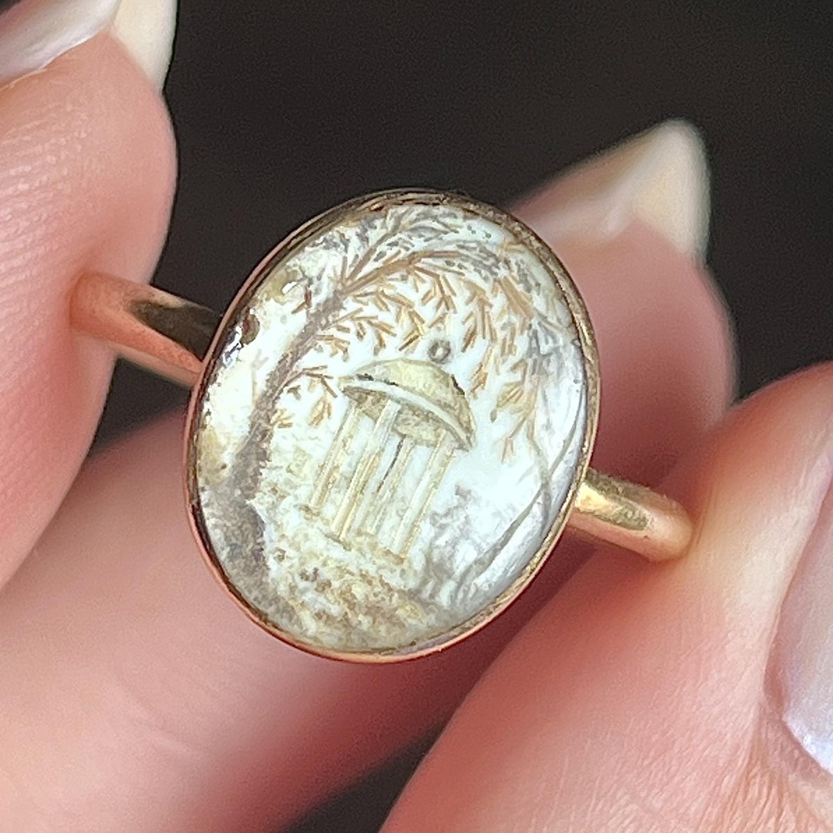 Antique Mourning Ring 15k Gold Top with 20k Band - Trademark Antiques