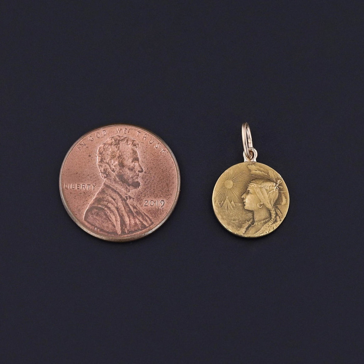 Antique Native American Woman Pendant of 14k Gold - Trademark Antiques