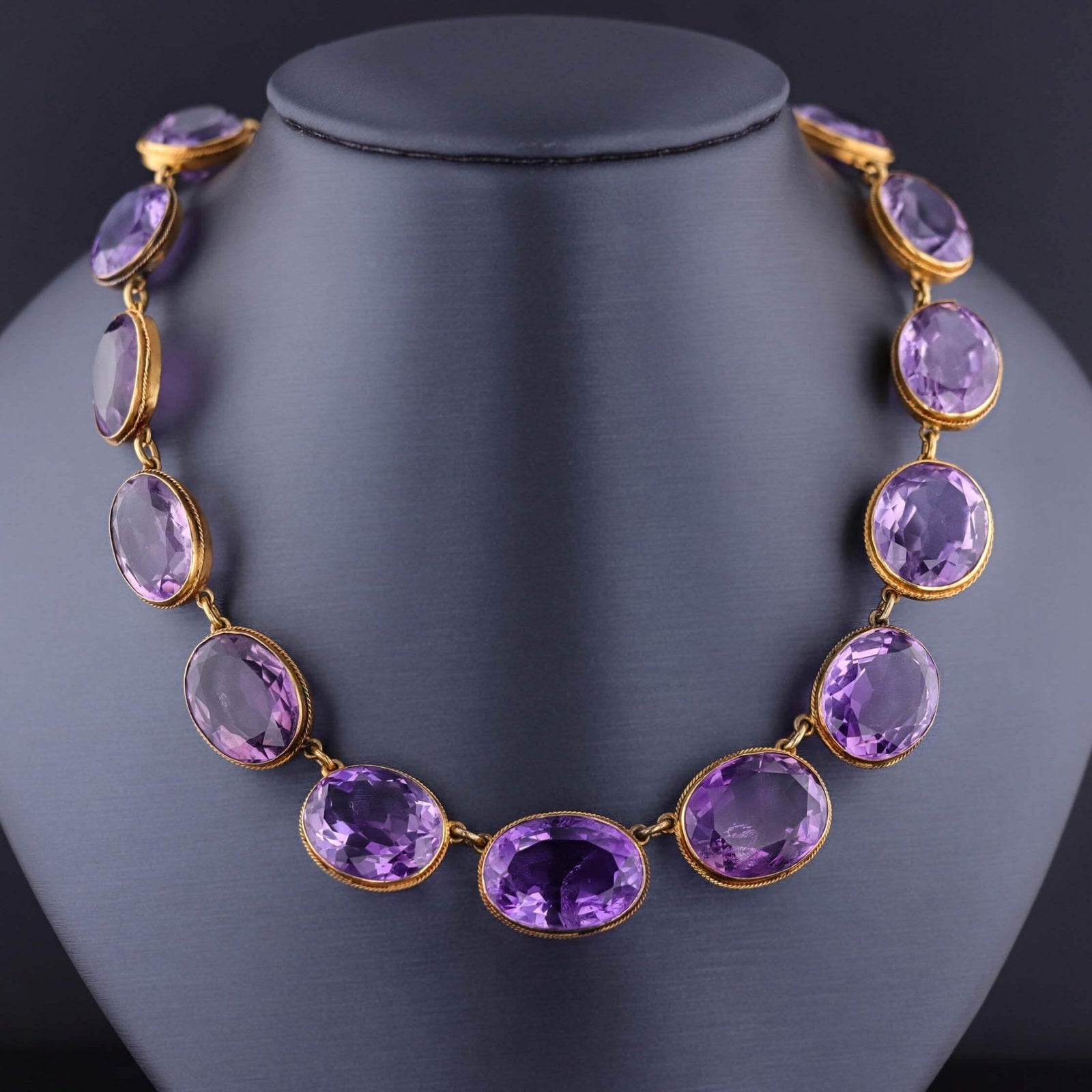 Antique Natural Amethyst Riviere Necklace of Gold - Trademark Antiques