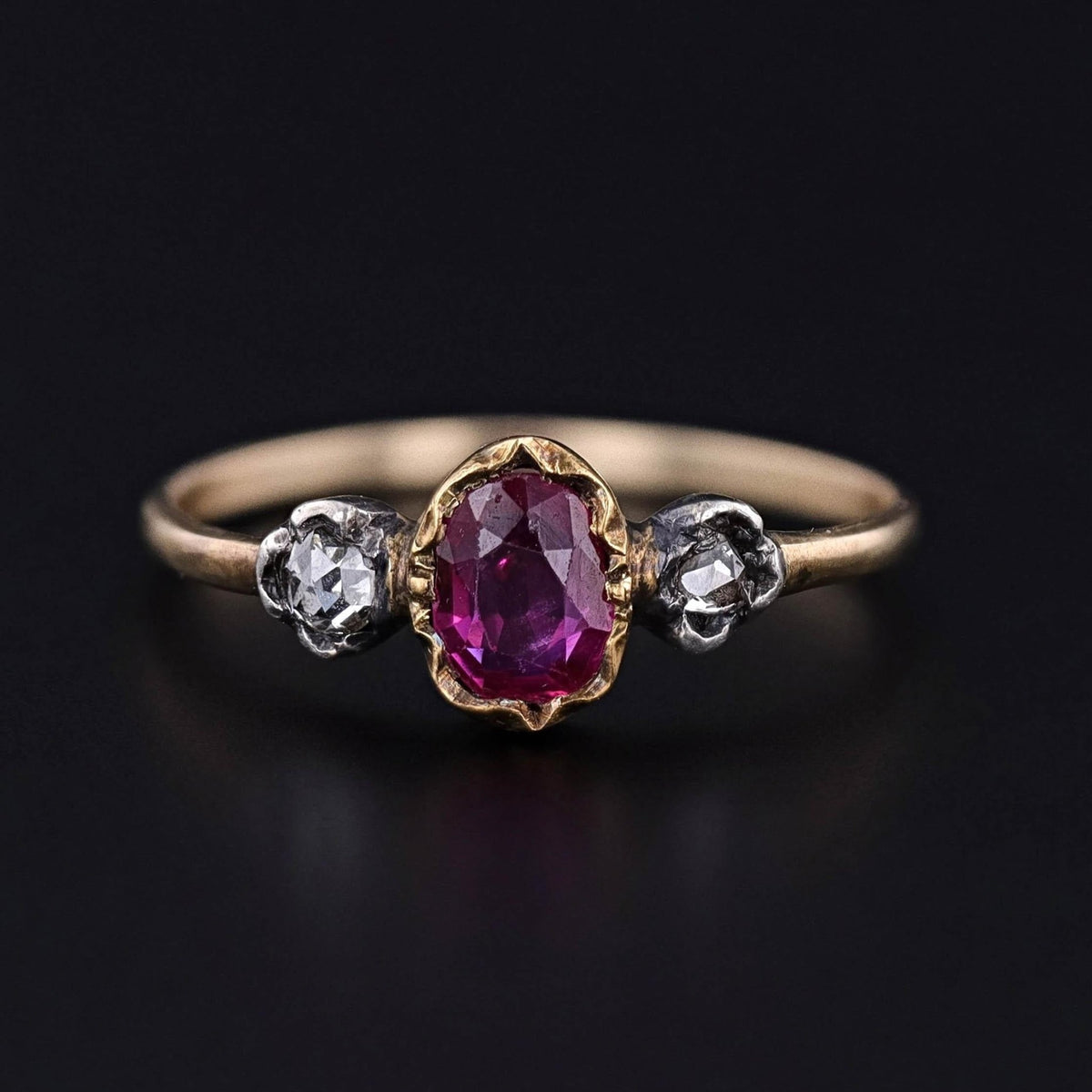 Antique Natural Ruby and Diamond Ring of 14k Gold - Trademark Antiques