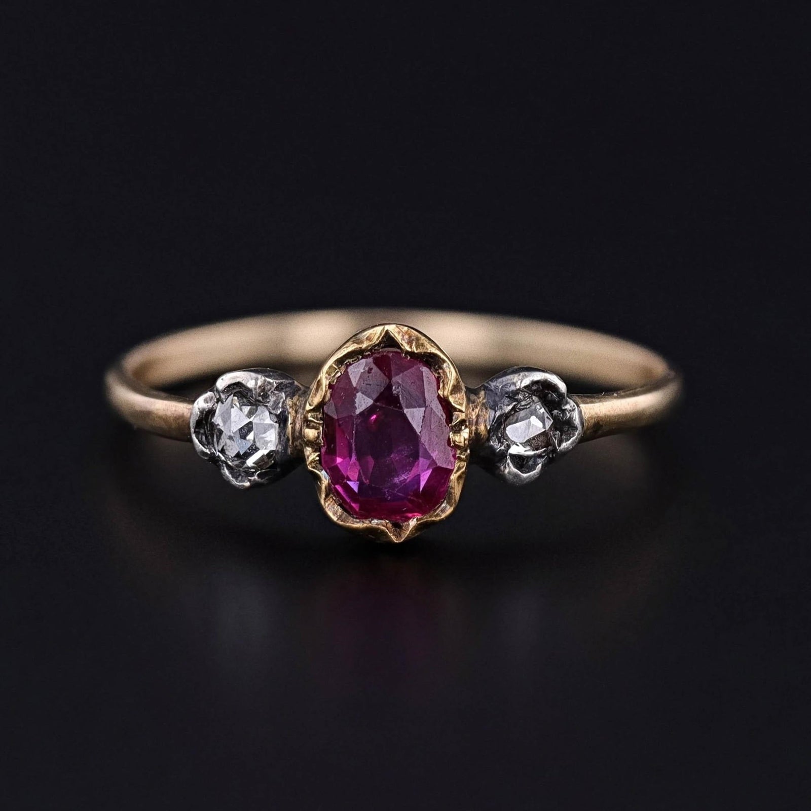 Antique Natural Ruby and Diamond Ring of 14k Gold - Trademark Antiques