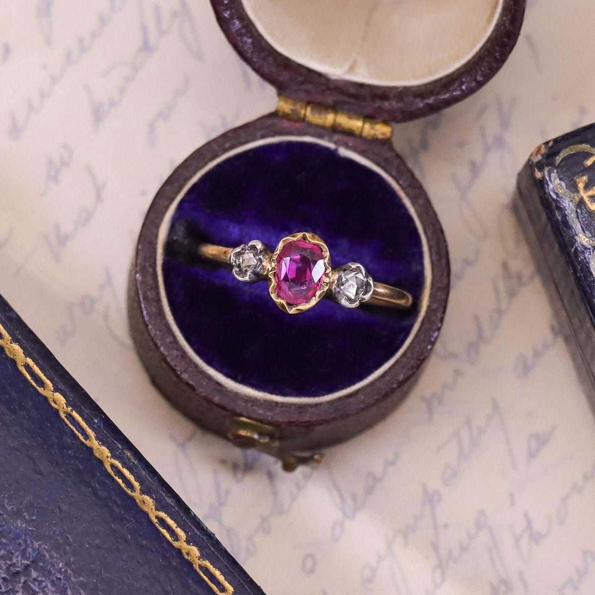 Antique Natural Ruby and Diamond Ring of 14k Gold - Trademark Antiques
