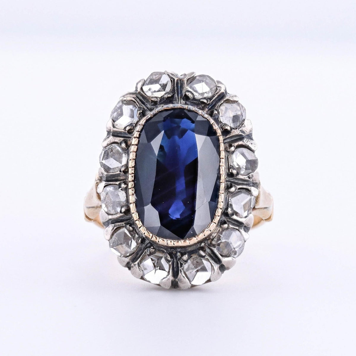 Antique Natural Untreated Sapphire and Diamond Halo Ring with GIA Certification - Trademark Antiques