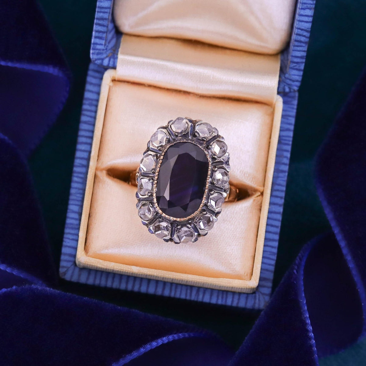 Antique Natural Untreated Sapphire and Diamond Halo Ring with GIA Certification - Trademark Antiques